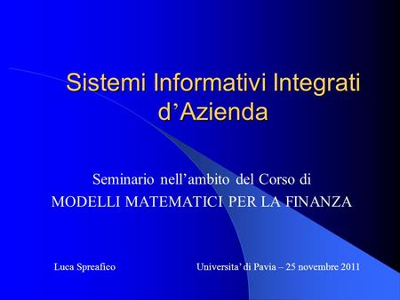 Sistemi Informativi Integrati d’Azienda