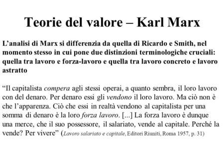 Teorie del valore – Karl Marx