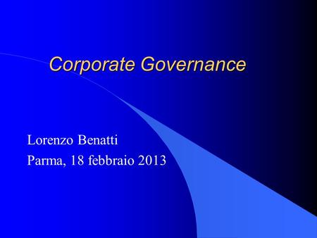 Lorenzo Benatti Parma, 18 febbraio 2013