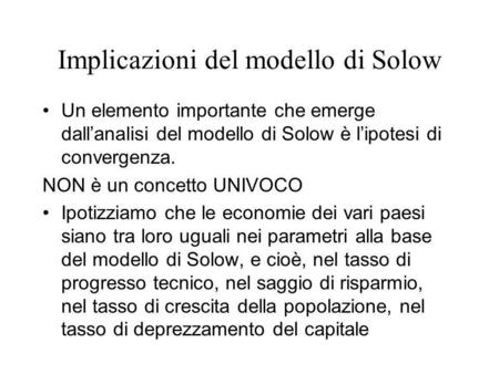 Implicazioni del modello di Solow