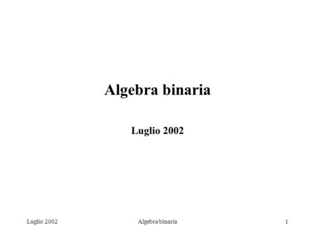 Algebra binaria Luglio 2002 Luglio 2002 Algebra binaria.