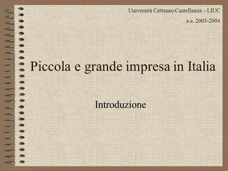 Piccola e grande impresa in Italia Introduzione Università Cattaneo Castellanza – LIUC a.a. 2003-2004.