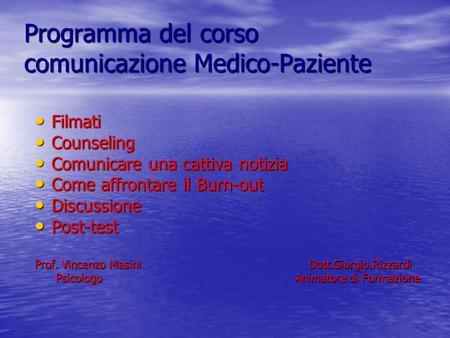 Programma del corso comunicazione Medico-Paziente