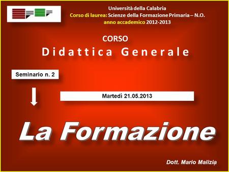 Università della Calabria Corso di laurea: Scienze della Formazione Primaria – N.O. anno accademico 2012-2013 Università della Calabria Corso di laurea: