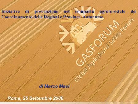 Iniziative di prevenzione nel comparto agroforestale del Coordinamento delle Regioni e Province Autonome di Marco Masi Roma, 25 Settembre 2008.