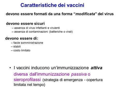 Caratteristiche dei vaccini