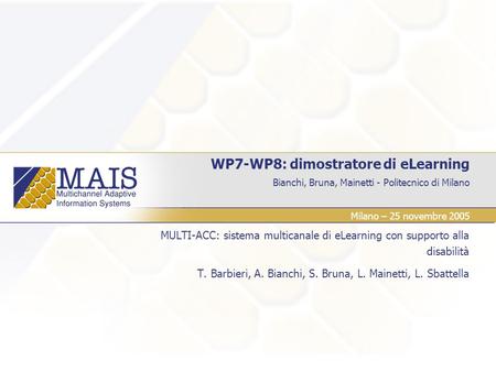 WP7-WP8: dimostratore di eLearning