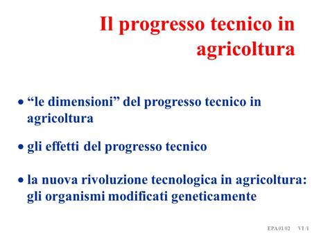 Il progresso tecnico in agricoltura