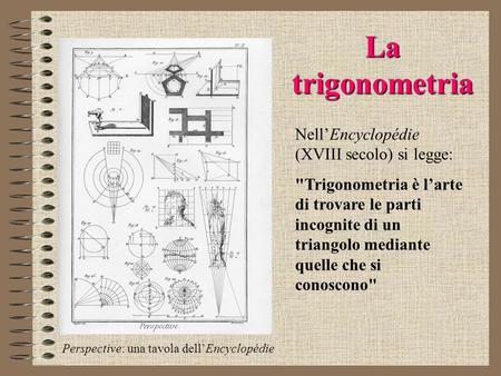 La trigonometria Nell’Encyclopédie (XVIII secolo) si legge: