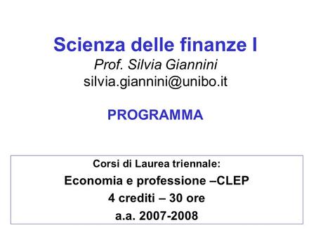 Corsi di Laurea triennale: Economia e professione –CLEP