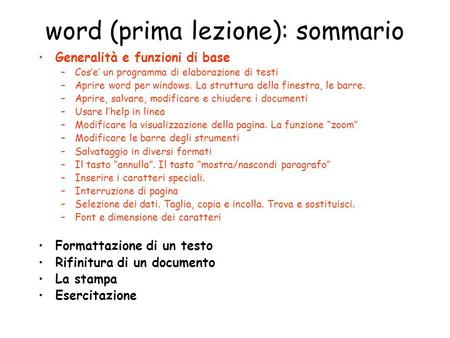 word (prima lezione): sommario