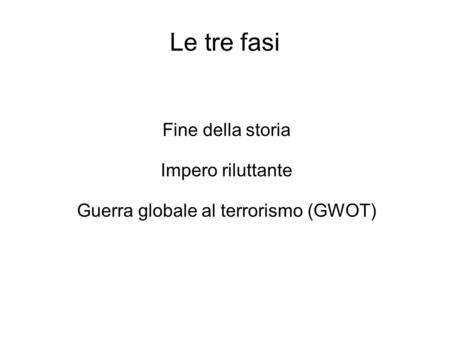 Le tre fasi Fine della storia Impero riluttante Guerra globale al terrorismo (GWOT)
