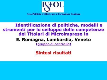 Identificazione di politiche, modelli e strumenti per lo sviluppo delle competenze dei Titolari di Microimprese in E. Romagna, Lombardia, Veneto () (gruppo.