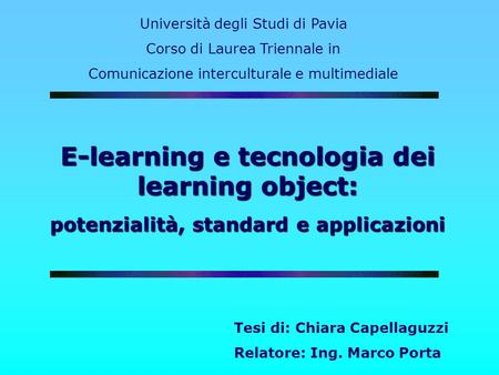 E-learning e tecnologia dei learning object: