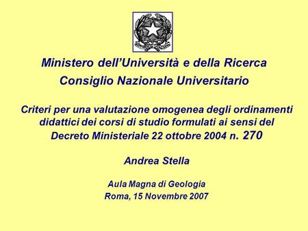 Aula Magna di Geologia Roma, 15 Novembre 2007