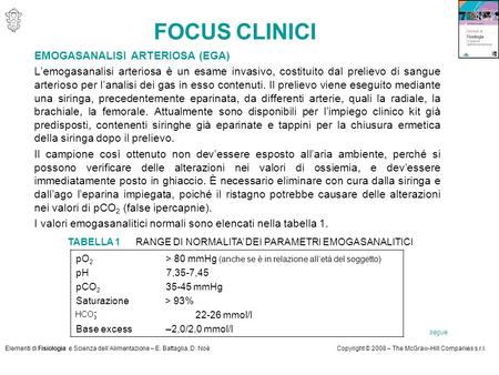 FOCUS CLINICI EMOGASANALISI ARTERIOSA (EGA)