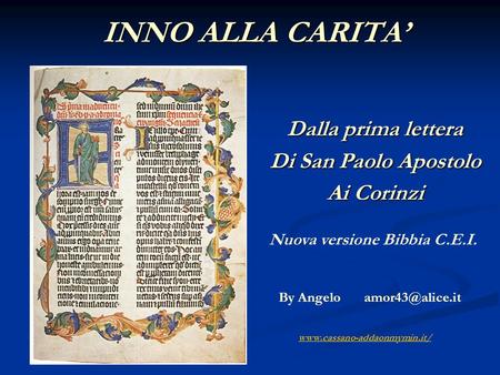 Inno alla Carit I Corinzi 13 ppt scaricare