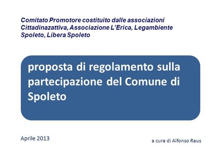 proposta di regolamento sulla partecipazione del Comune di Spoleto