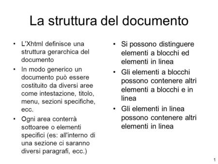La struttura del documento