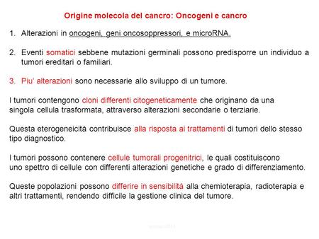 Origine molecola del cancro: Oncogeni e cancro