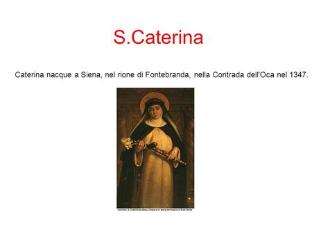 S.Caterina Caterina nacque a Siena, nel rione di Fontebranda, nella Contrada dell'Oca nel 1347.