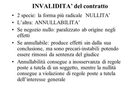 INVALIDITA’ del contratto