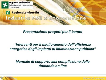 Presentazione progetti per il bando “Interventi per il miglioramento dell’efficienza energetica degli impianti di illuminazione pubblica” Manuale di supporto.