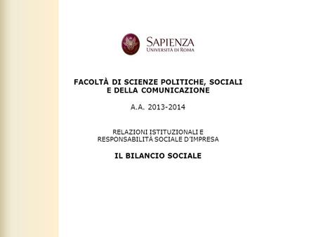FACOLTÀ DI SCIENZE POLITICHE, SOCIALI E DELLA COMUNICAZIONE A. A