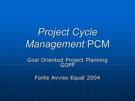 Project Cycle Management PCM