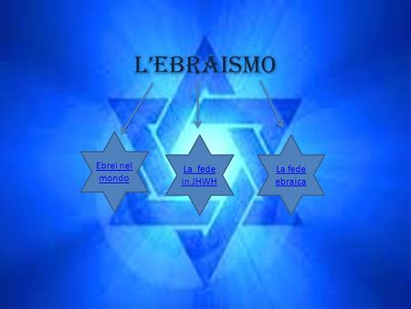 L’ebraismo Ebrei nel mondo La fede in JHWH La fede ebraica.