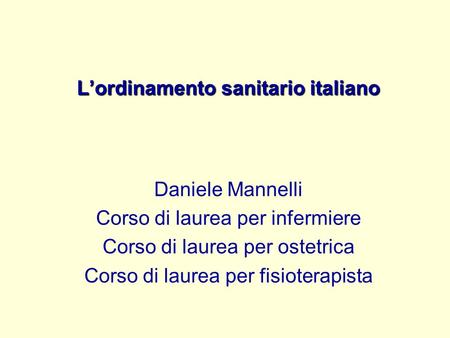 L’ordinamento sanitario italiano