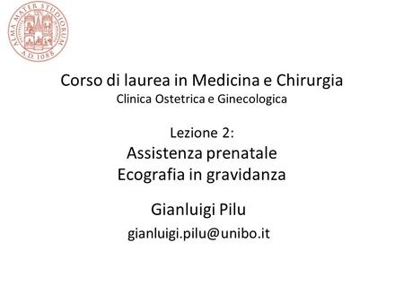 Gianluigi Pilu gianluigi.pilu@unibo.it Corso di laurea in Medicina e Chirurgia Clinica Ostetrica e Ginecologica Lezione 2: Assistenza prenatale Ecografia.