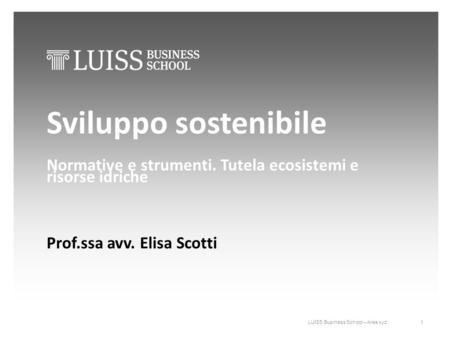 Sviluppo sostenibile Normative e strumenti. Tutela ecosistemi e risorse idriche Prof.ssa avv. Elisa Scotti EE LUISS Business School – Area xyz.