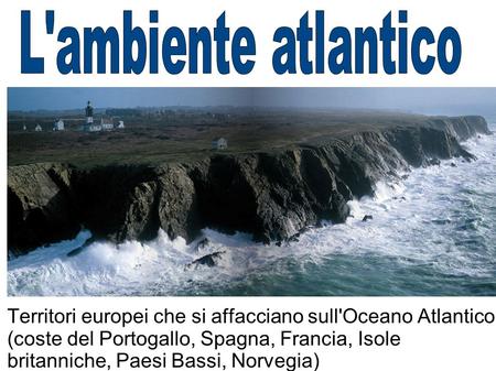 L'ambiente atlantico Territori europei che si affacciano sull'Oceano Atlantico (coste del Portogallo, Spagna, Francia, Isole britanniche, Paesi Bassi,