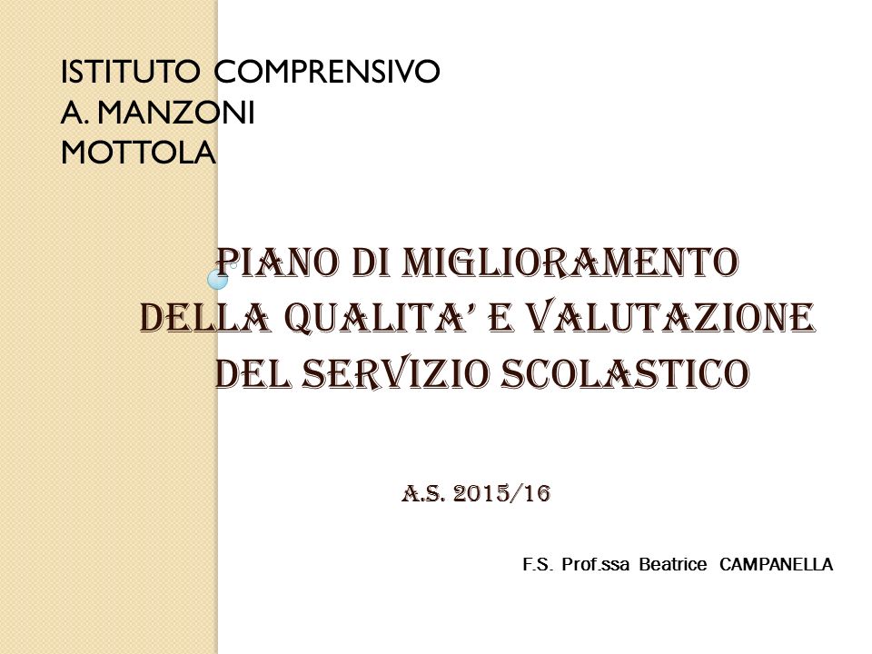 F.S. Prof.ssa Beatrice CAMPANELLA PIANO DI MIGLIORAMENTO DELLA