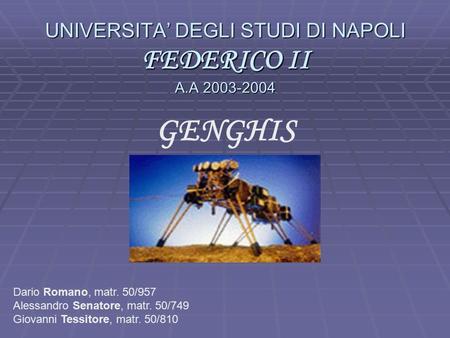 UNIVERSITA’ DEGLI STUDI DI NAPOLI FEDERICO II A.A 2003-2004 GENGHIS Dario Romano, matr. 50/957 Alessandro Senatore, matr. 50/749 Giovanni Tessitore, matr.