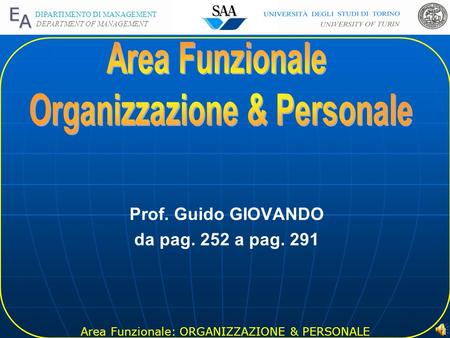 Area Funzionale: ORGANIZZAZIONE & PERSONALE DIPARTIMENTO DI MANAGEMENT DEPARTMENT OF MANAGEMENT 1 Prof. Guido GIOVANDO da pag. 252 a pag. 291.