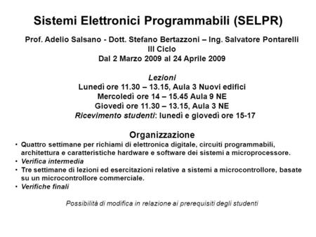 Sistemi Elettronici Programmabili (SELPR)