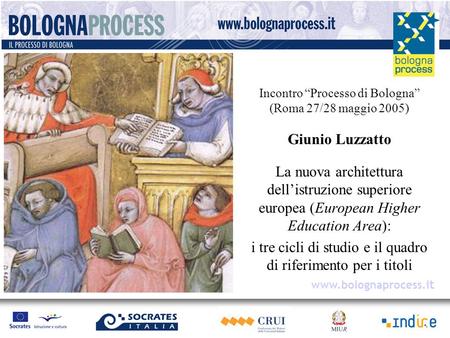 Incontro “Processo di Bologna” (Roma 27/28 maggio 2005) Giunio Luzzatto La nuova architettura dell’istruzione superiore europea (European Higher Education.