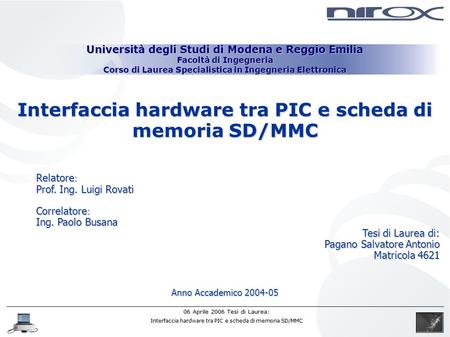 Interfaccia hardware tra PIC e scheda di memoria SD/MMC