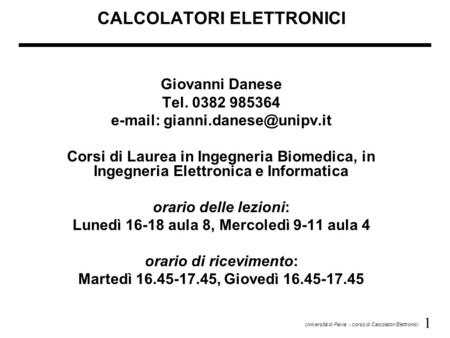 CALCOLATORI ELETTRONICI