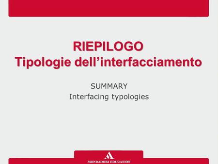 SUMMARY Interfacing typologies RIEPILOGO Tipologie dell’interfacciamento RIEPILOGO Tipologie dell’interfacciamento.