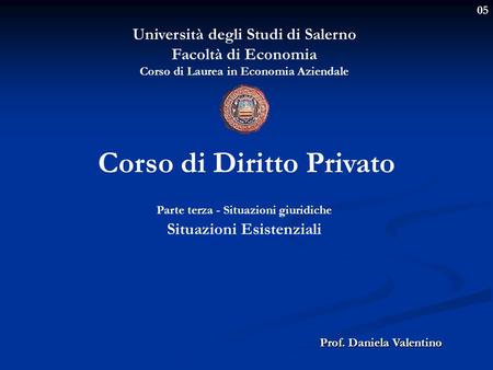 05 Università degli Studi di Salerno Facoltà di Economia Corso di Laurea in Economia Aziendale Prof. Daniela Valentino Corso di Diritto Privato Parte terza.