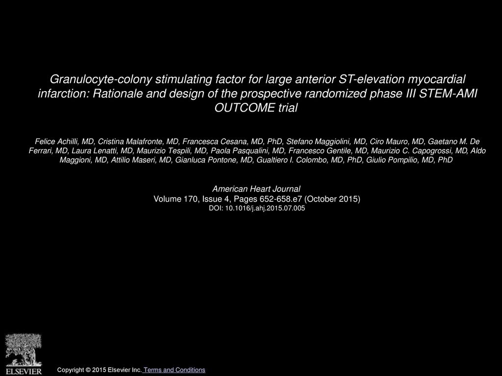 Granulocyte colony stimulating factor for large anterior ST