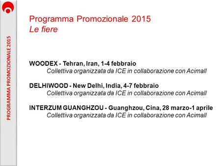 Programma Promozionale 2015 Le fiere