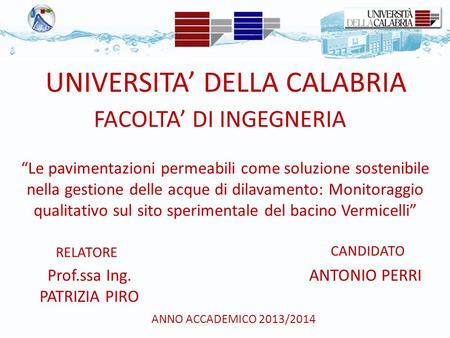 UNIVERSITA’ DELLA CALABRIA