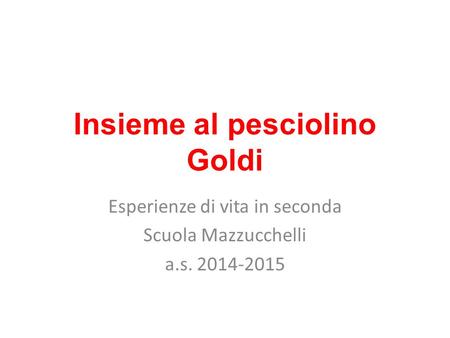 Insieme al pesciolino Goldi Esperienze di vita in seconda Scuola Mazzucchelli a.s. 2014-2015.
