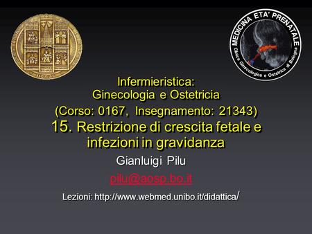 Infermieristica: Ginecologia e Ostetricia (Corso: 0167, Insegnamento: 21343) 15. Restrizione di crescita fetale e infezioni in gravidanza Gianluigi Pilu.
