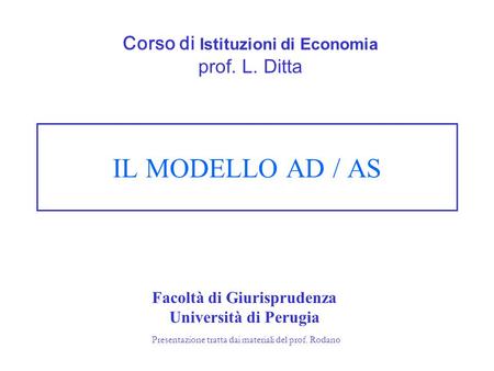 Corso di Istituzioni di Economia prof. L. Ditta