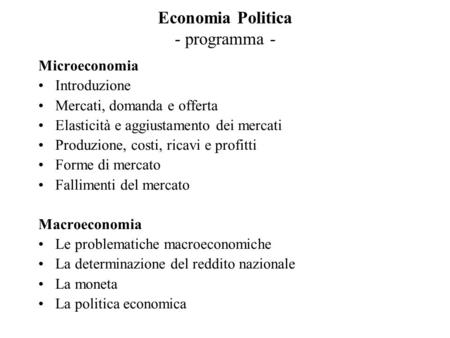 Economia Politica - programma -